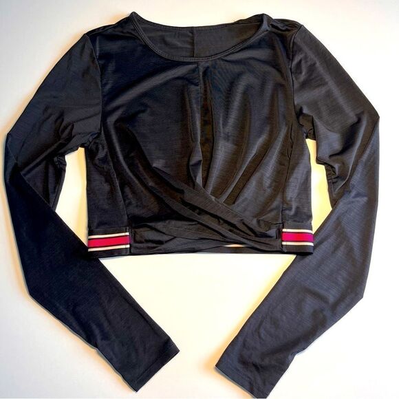Fabletics Eco-Conscious Front Twist Long Sleeve Cropped Black Top, Size Medium - Picture 5 of 14